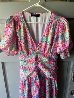 Little Mistress NEW Floral Maxi Dress Pink Painted Pattern Summer Women’s Sz 14